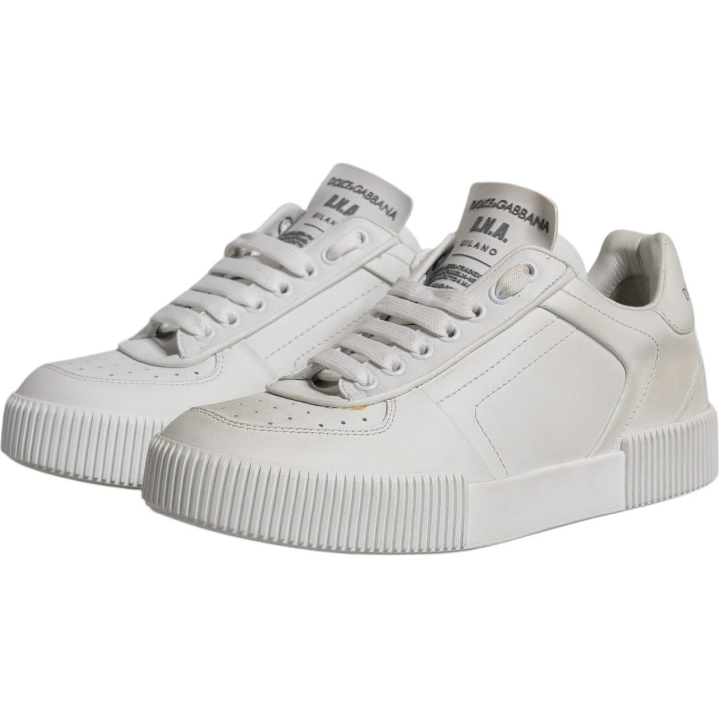 Dolce & Gabbana White Miami Leather Low Top Sneakers Shoes Dolce & Gabbana Gray