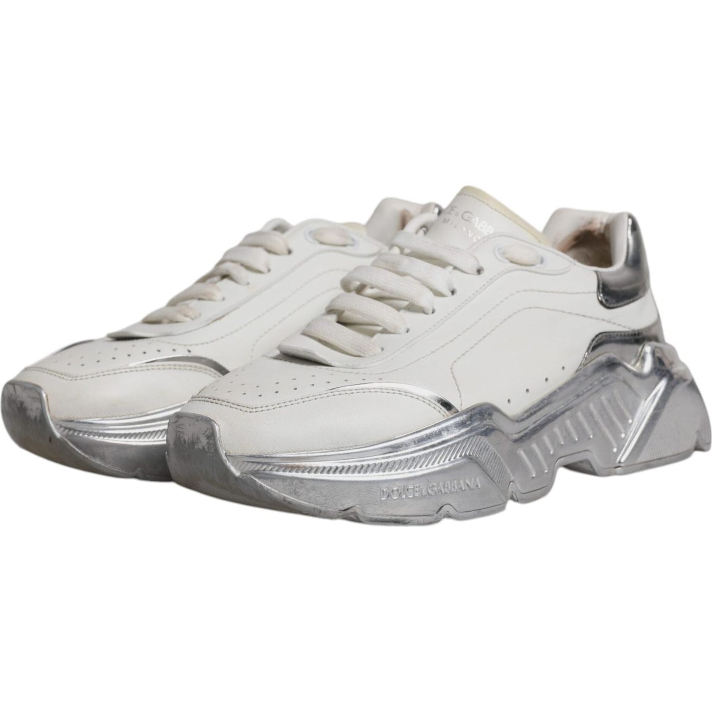 Dolce & Gabbana White Silver Daymaster Low Top Sneakers Shoes Dolce & Gabbana Gray