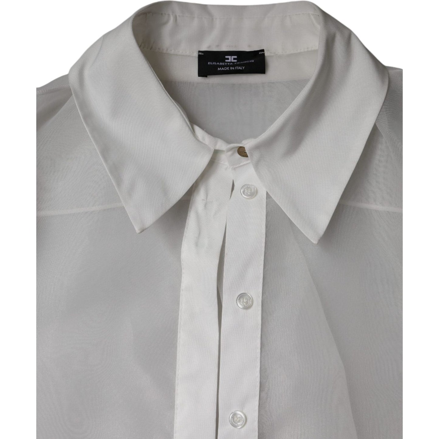 Elisabetta Franchi White Sheer Collared Buttoned Long Sleeves Top Elisabetta Franchi Dark Gray