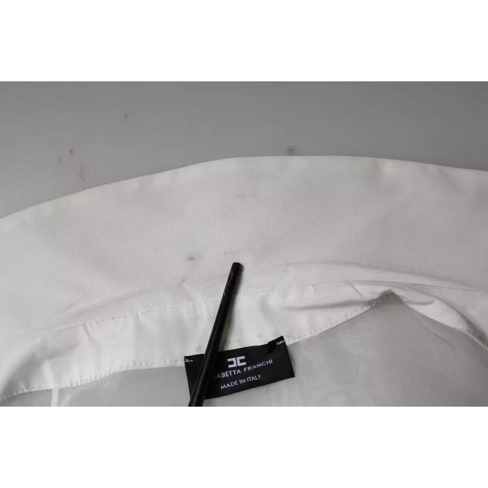 Elisabetta Franchi White Sheer Collared Buttoned Long Sleeves Top Elisabetta Franchi Dark Gray