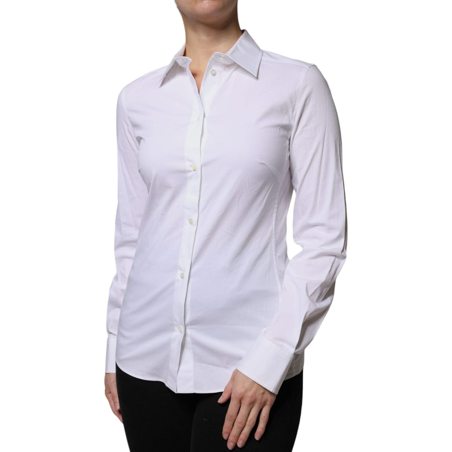Dolce & Gabbana White Cotton Collared Long Sleeves Shirt Top Dolce & Gabbana Light Gray