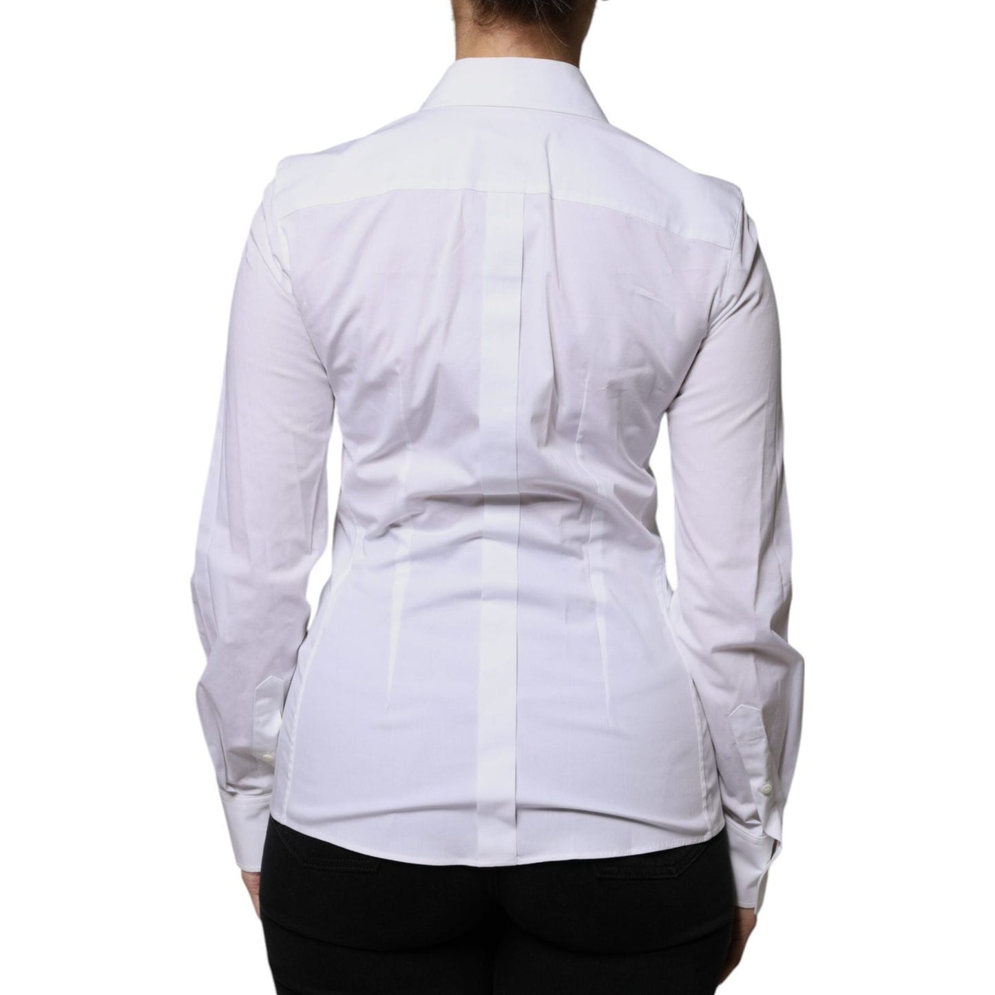 Dolce & Gabbana White Cotton Collared Long Sleeves Shirt Top Dolce & Gabbana Light Gray