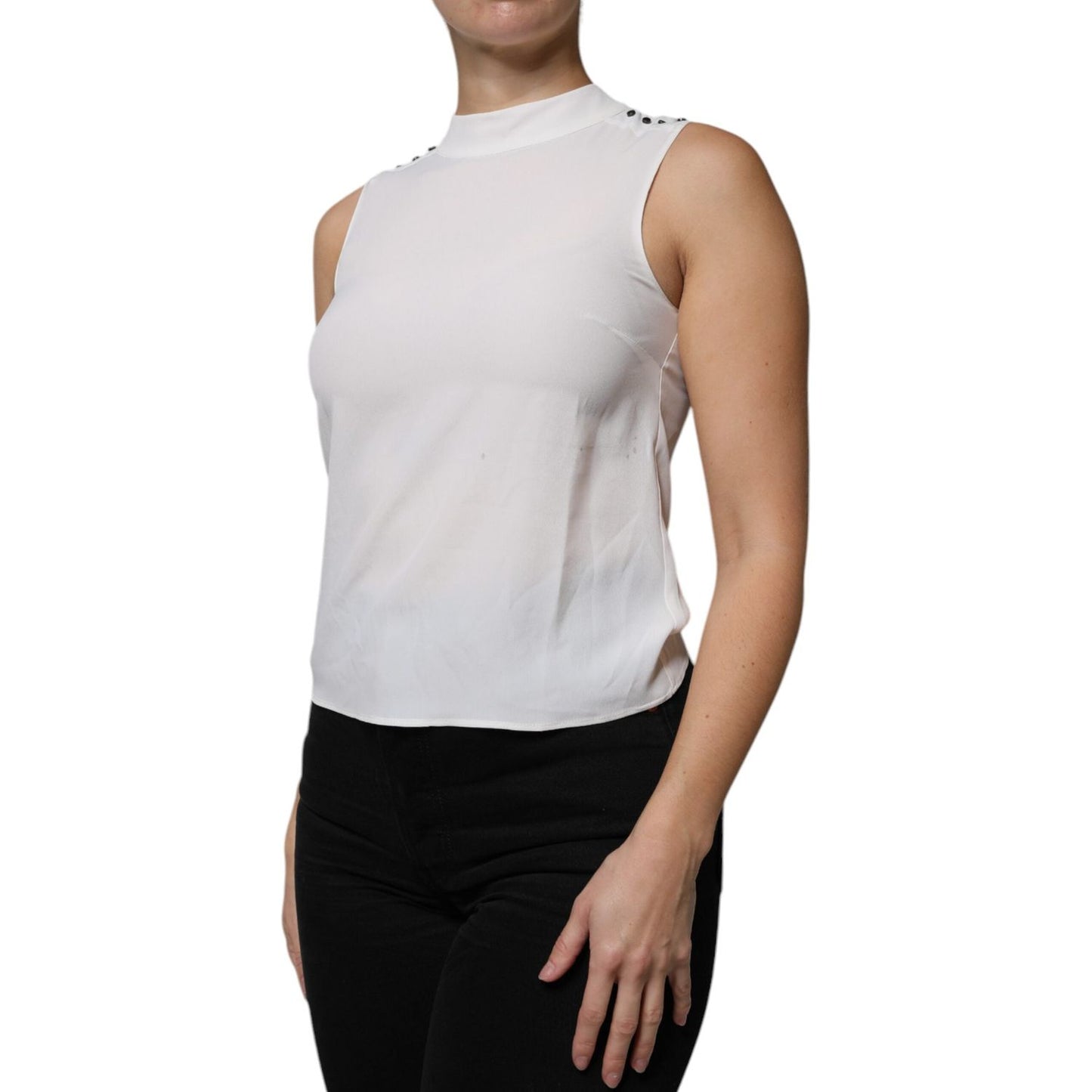 Patrizia Pepe White Mock Neckline Sleeveless Tank Blouse Top Patrizia Pepe Gray