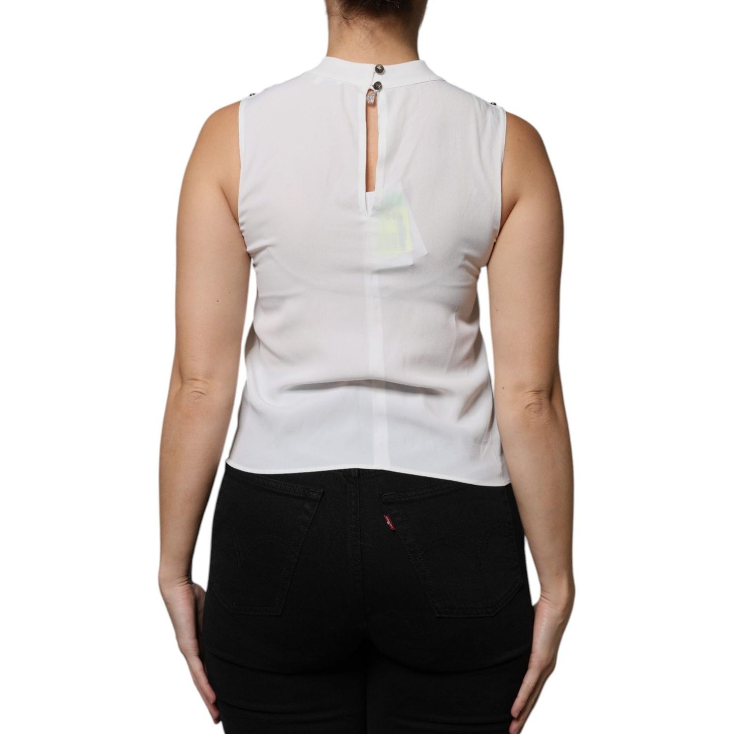 Patrizia Pepe White Mock Neckline Sleeveless Tank Blouse Top Patrizia Pepe Black
