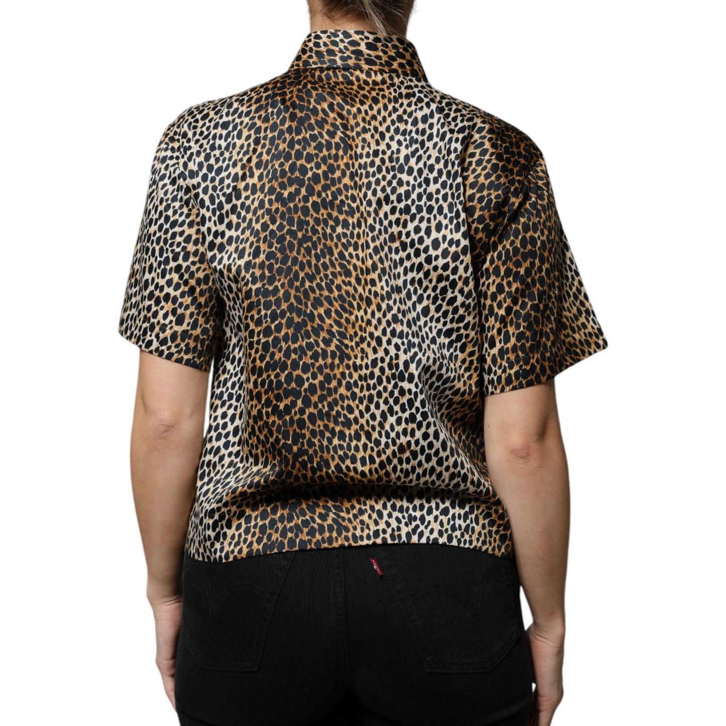 Dolce & Gabbana Brown Leopard Print Short Sleeves Blouse Top Dolce & Gabbana Rosy Brown
