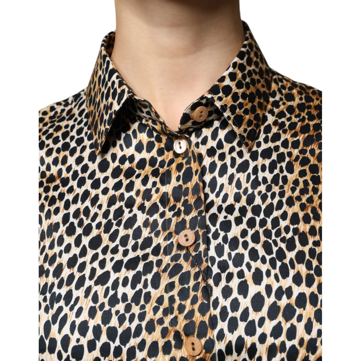 Dolce & Gabbana Brown Leopard Print Short Sleeves Blouse Top Dolce & Gabbana Wheat