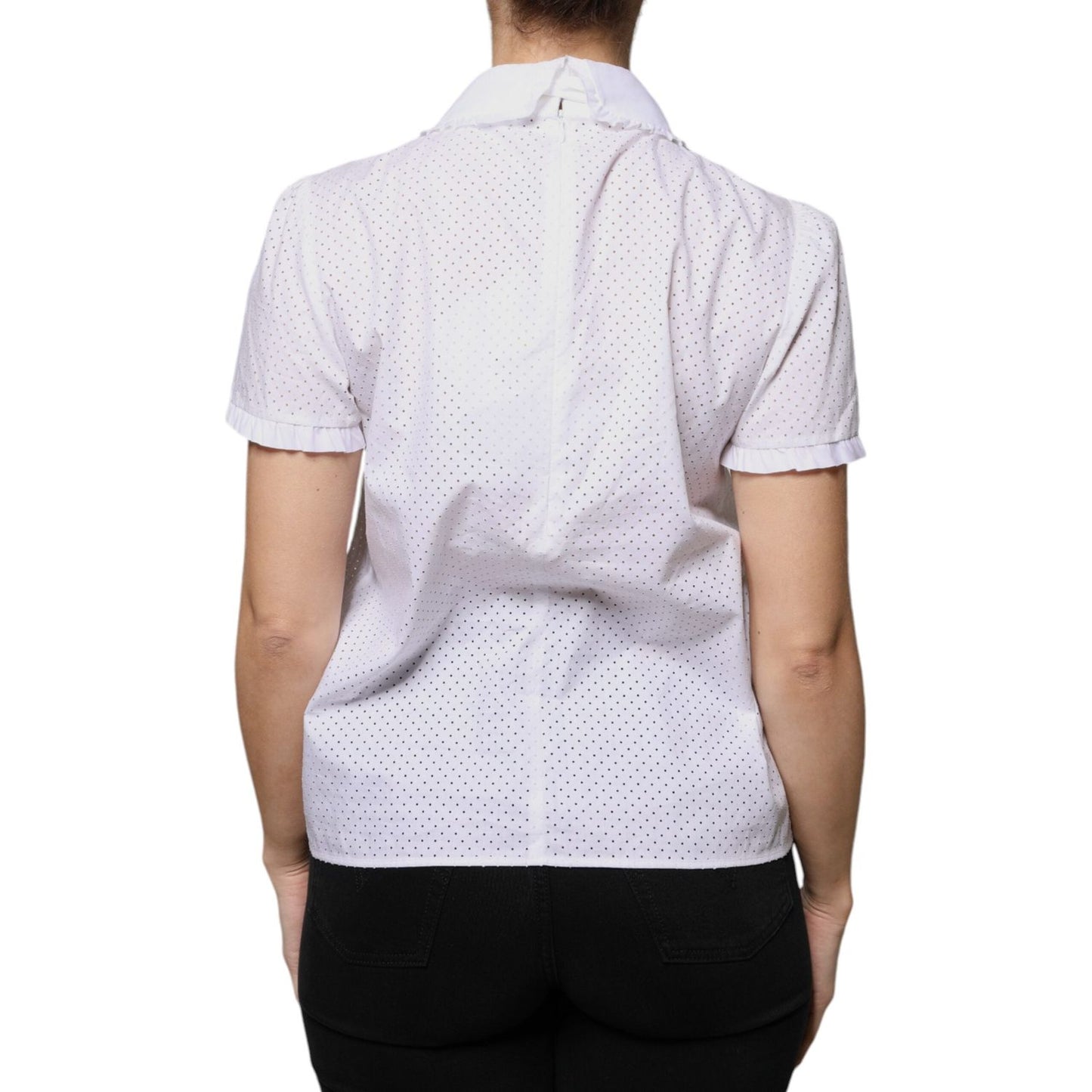Valentino White Cotton Short Sleeves Collared Blouse Top Valentino Light Gray
