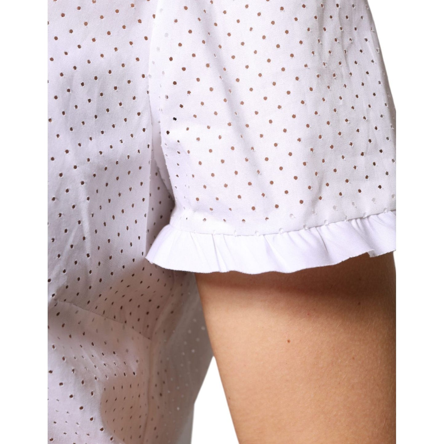 Valentino White Cotton Short Sleeves Collared Blouse Top Valentino Light Gray