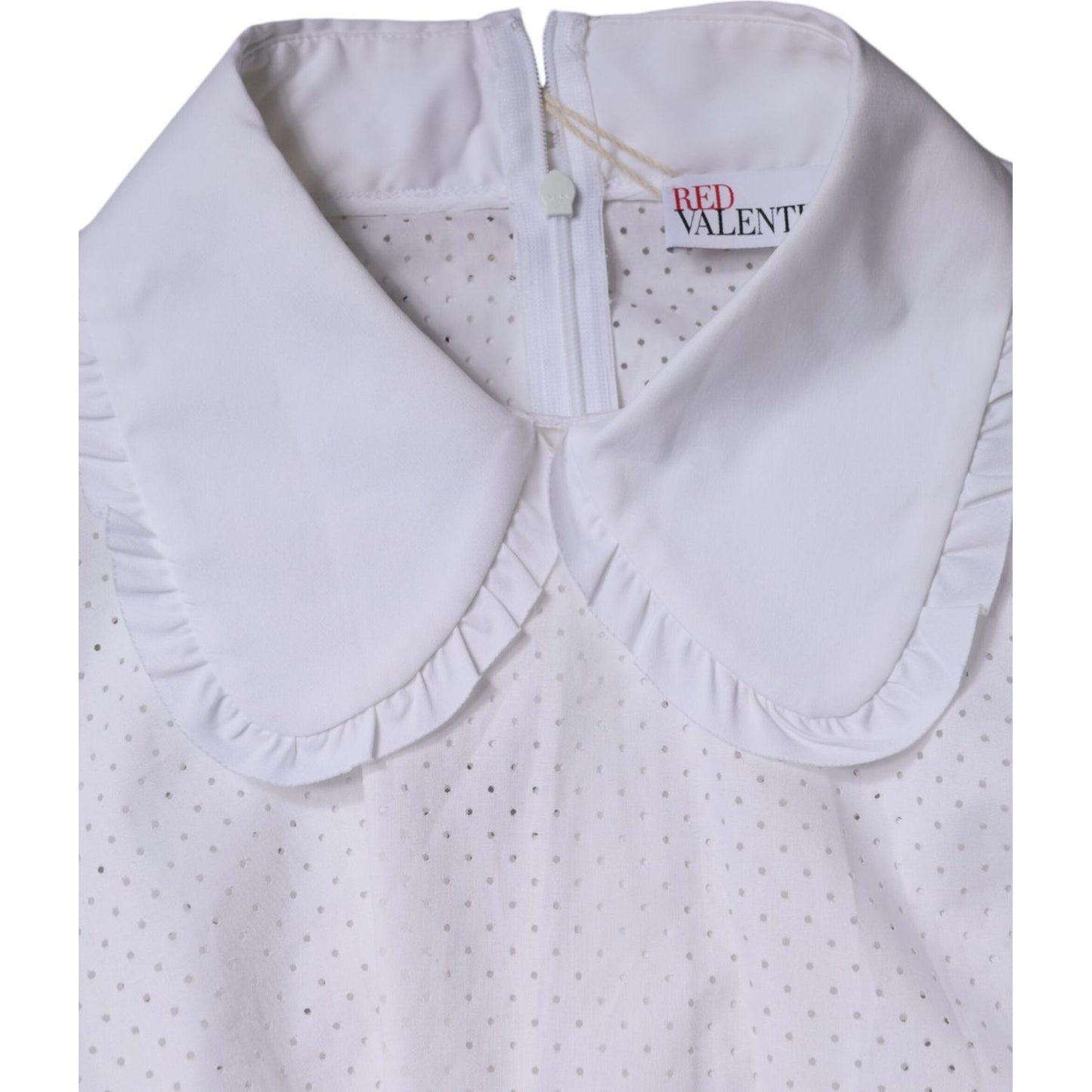 Valentino White Cotton Short Sleeves Collared Blouse Top Valentino Thistle