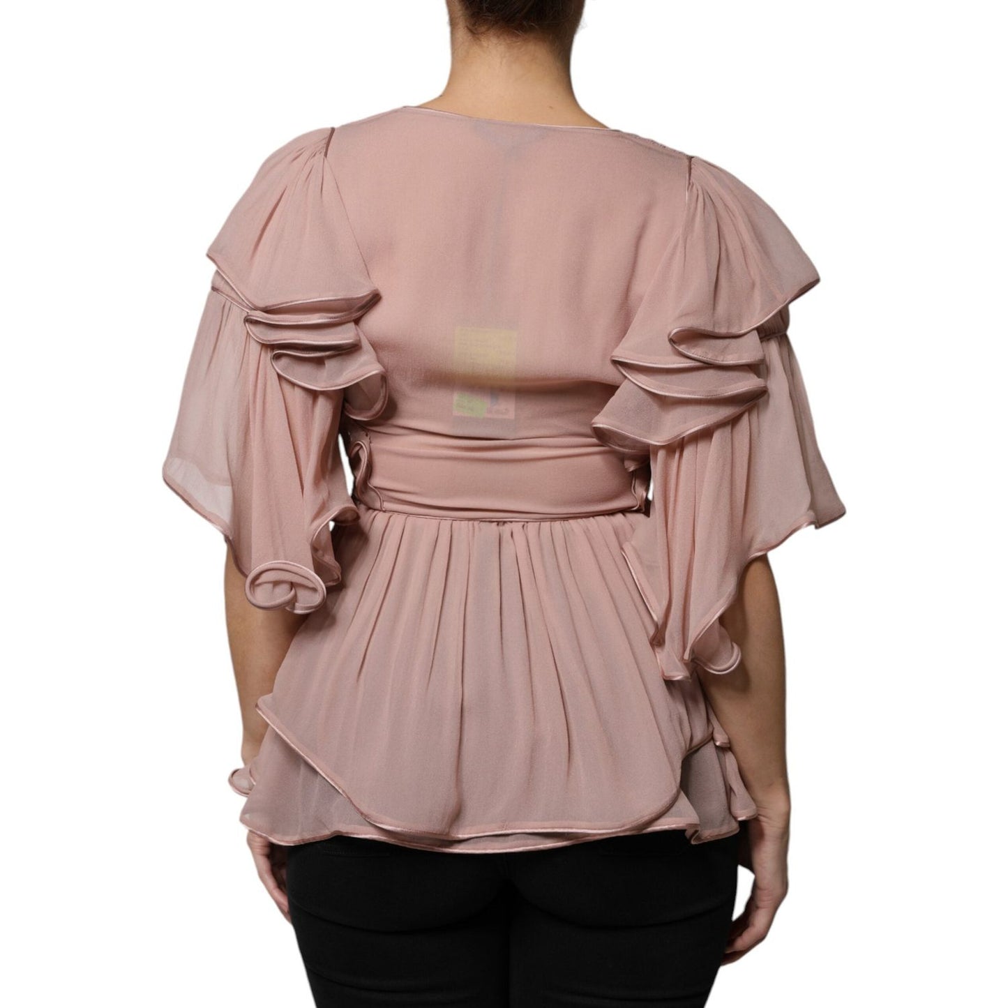 Alberta Ferretti Brown Silk Short Sleeves V-neck Pleated Top Alberta Ferretti Rosy Brown