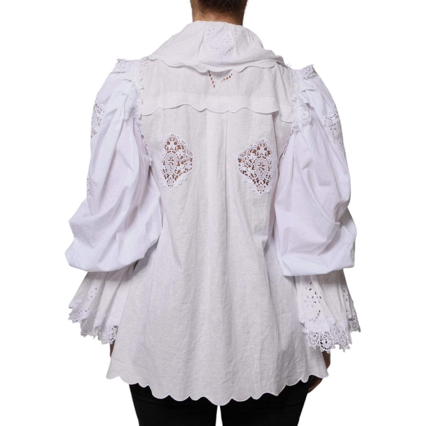 Dolce & Gabbana White Cotton Lace Trim Collared Blouse Top Dolce & Gabbana Light Gray