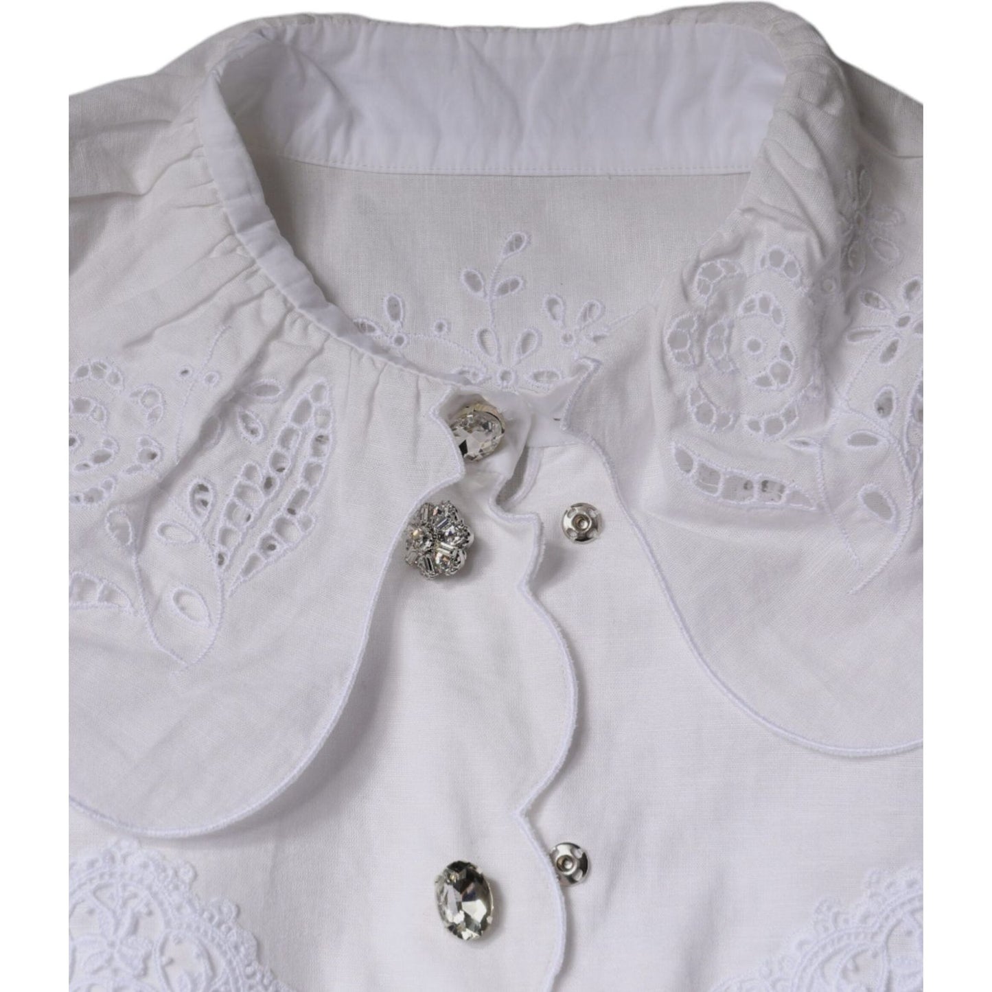 Dolce & Gabbana White Cotton Lace Trim Collared Blouse Top Dolce & Gabbana Gray