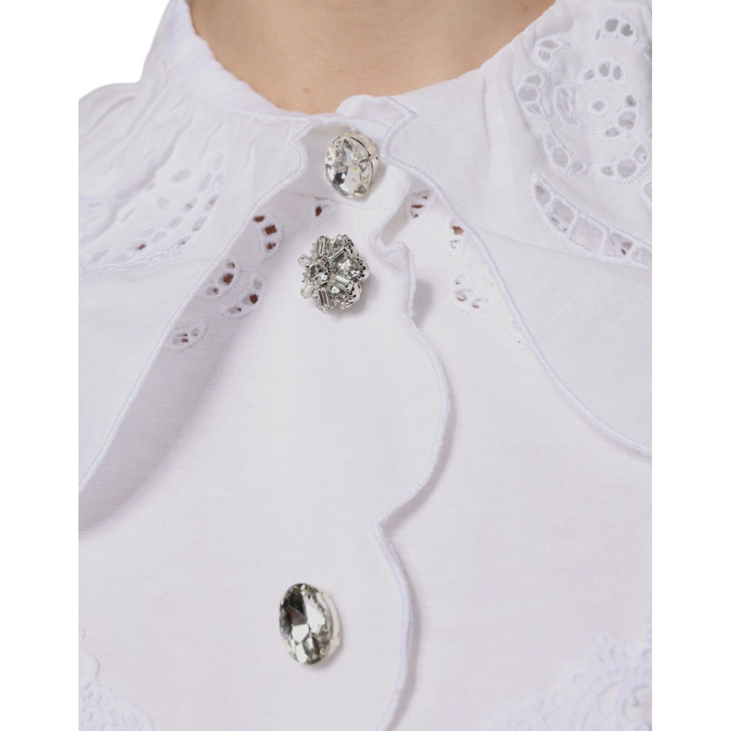 Dolce & Gabbana White Cotton Lace Trim Collared Blouse Top Dolce & Gabbana Light Gray