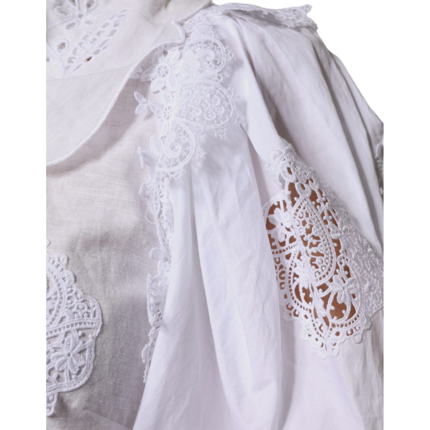 Dolce & Gabbana White Cotton Lace Trim Collared Blouse Top Dolce & Gabbana Light Gray