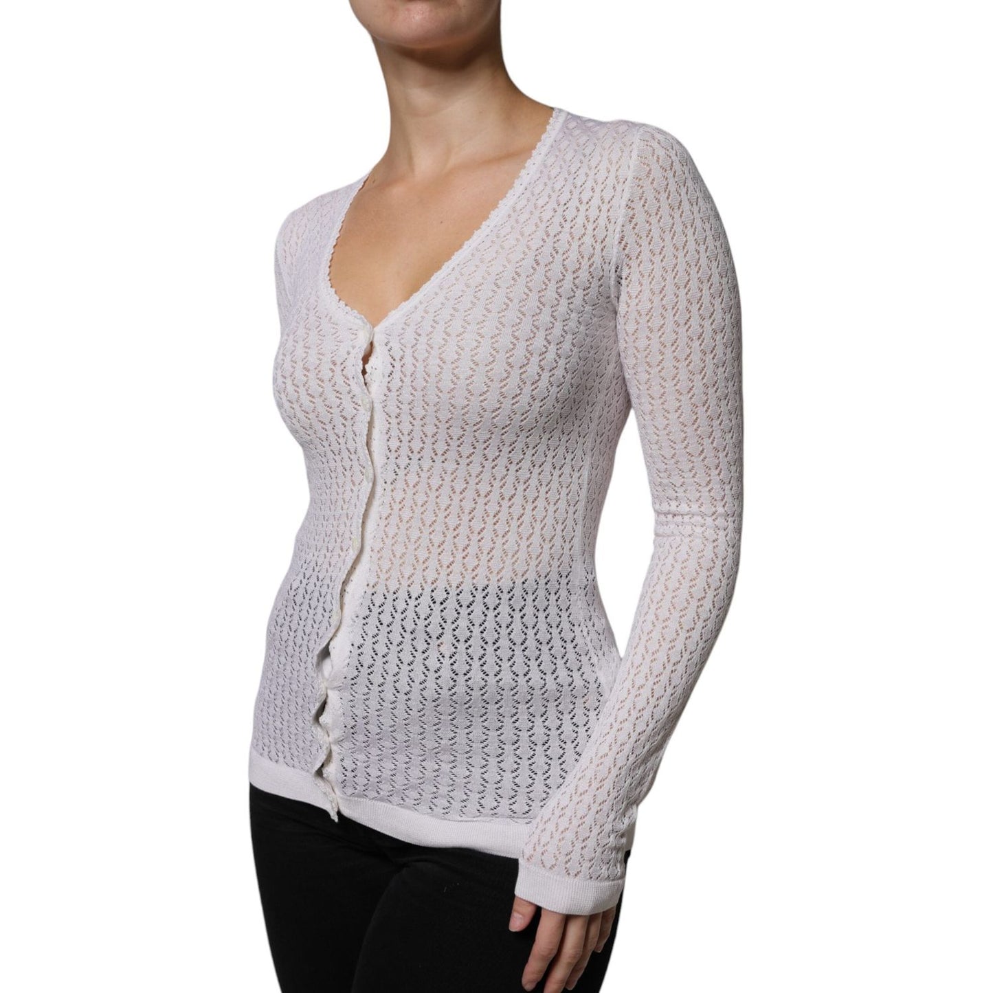 Dolce & Gabbana White Silk Button Down Cardigan Sweater Dolce & Gabbana Gray