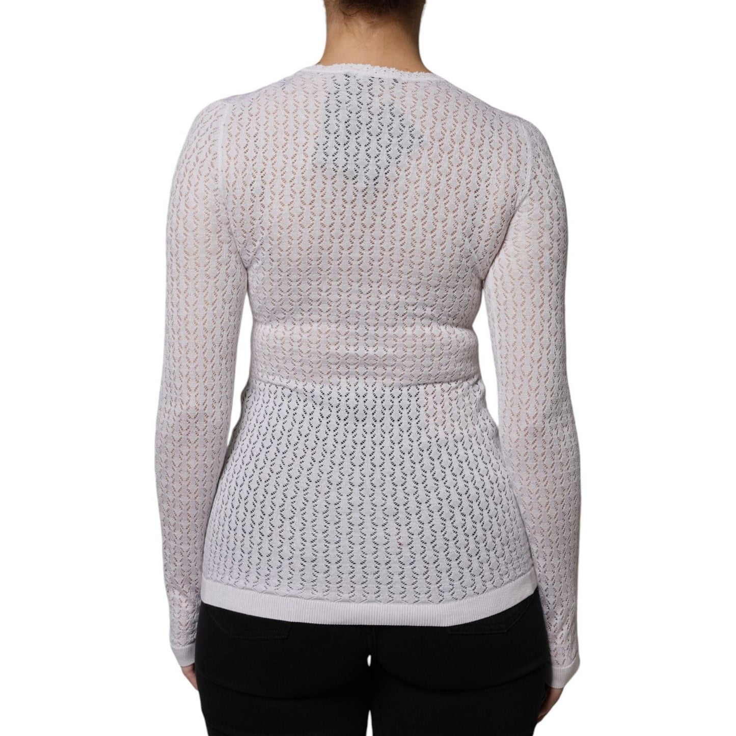 Dolce & Gabbana White Silk Button Down Cardigan Sweater Dolce & Gabbana Gray