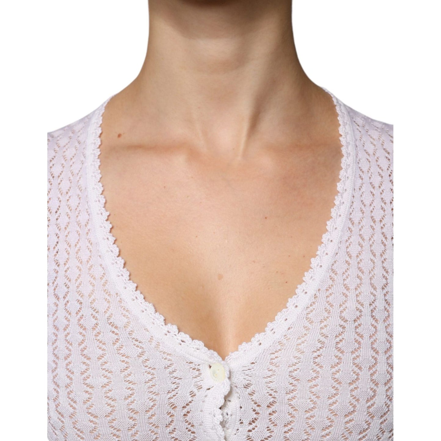 Dolce & Gabbana White Silk Button Down Cardigan Sweater Dolce & Gabbana Tan