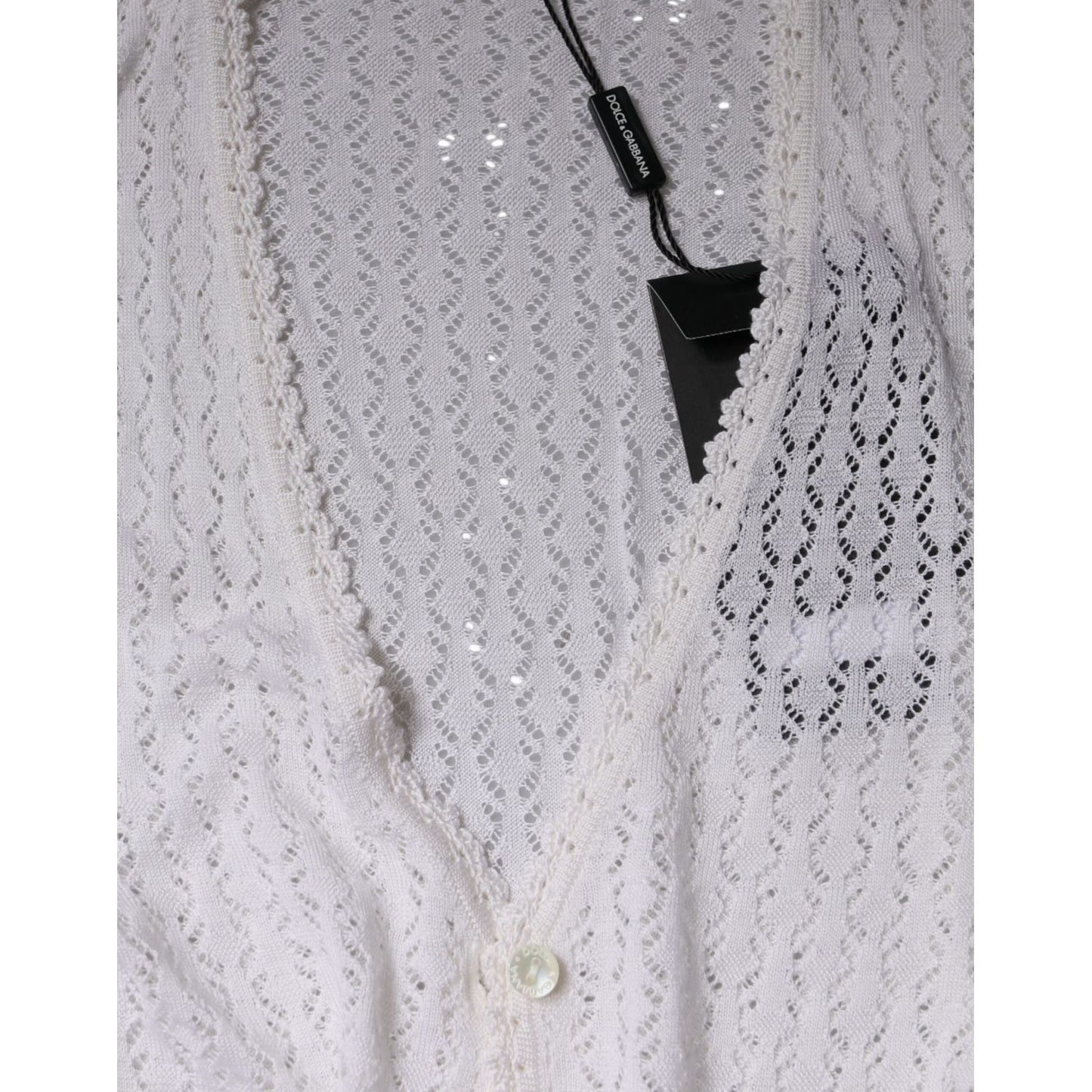 Dolce & Gabbana White Silk Button Down Cardigan Sweater Dolce & Gabbana Gray