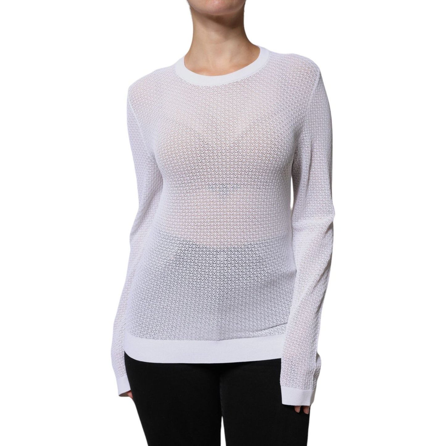 Dolce & Gabbana White Mesh See Through Long Sleeves Top Dolce & Gabbana Thistle