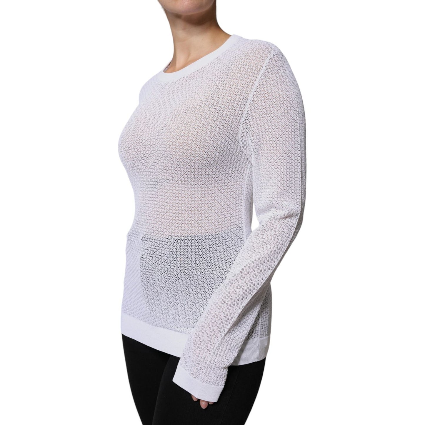 Dolce & Gabbana White Mesh See Through Long Sleeves Top Dolce & Gabbana Light Gray