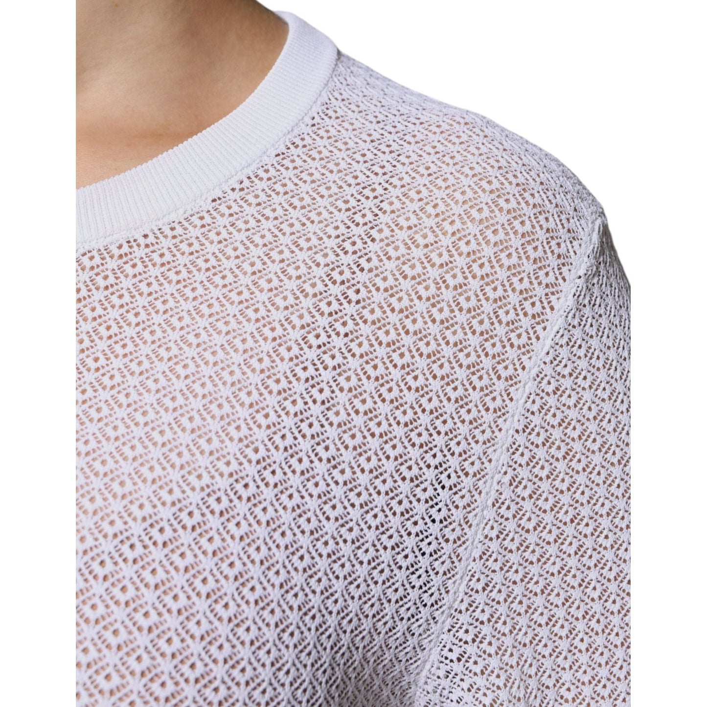 Dolce & Gabbana White Mesh See Through Long Sleeves Top Dolce & Gabbana Thistle