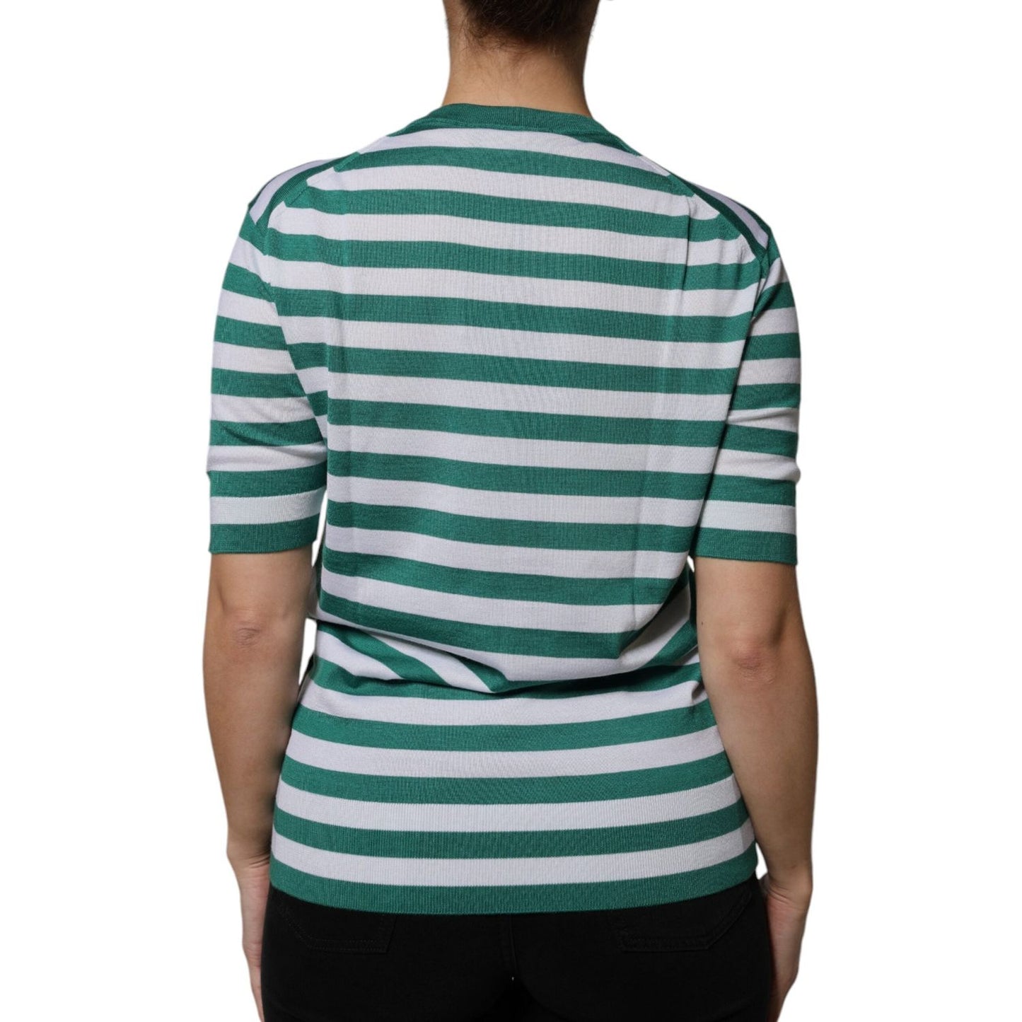 Dolce & Gabbana White Green Stripe Leaf Crew Neck T-shirt Dolce & Gabbana Gray
