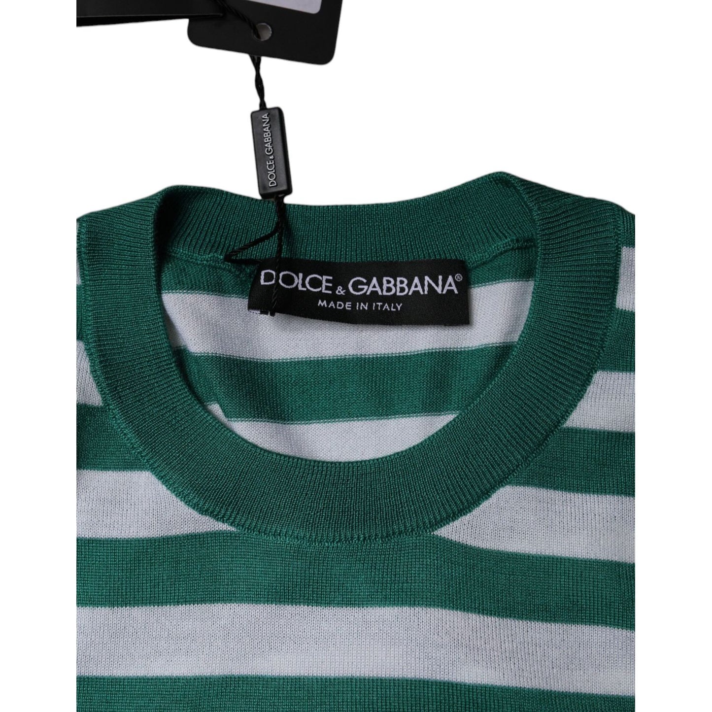 Dolce & Gabbana White Green Stripe Leaf Crew Neck T-shirt Dolce & Gabbana Dark Slate Gray