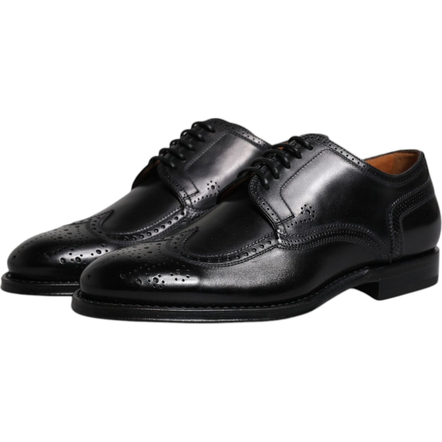 Dolce & Gabbana Black Leather Derby Wingtip Formal Shoes