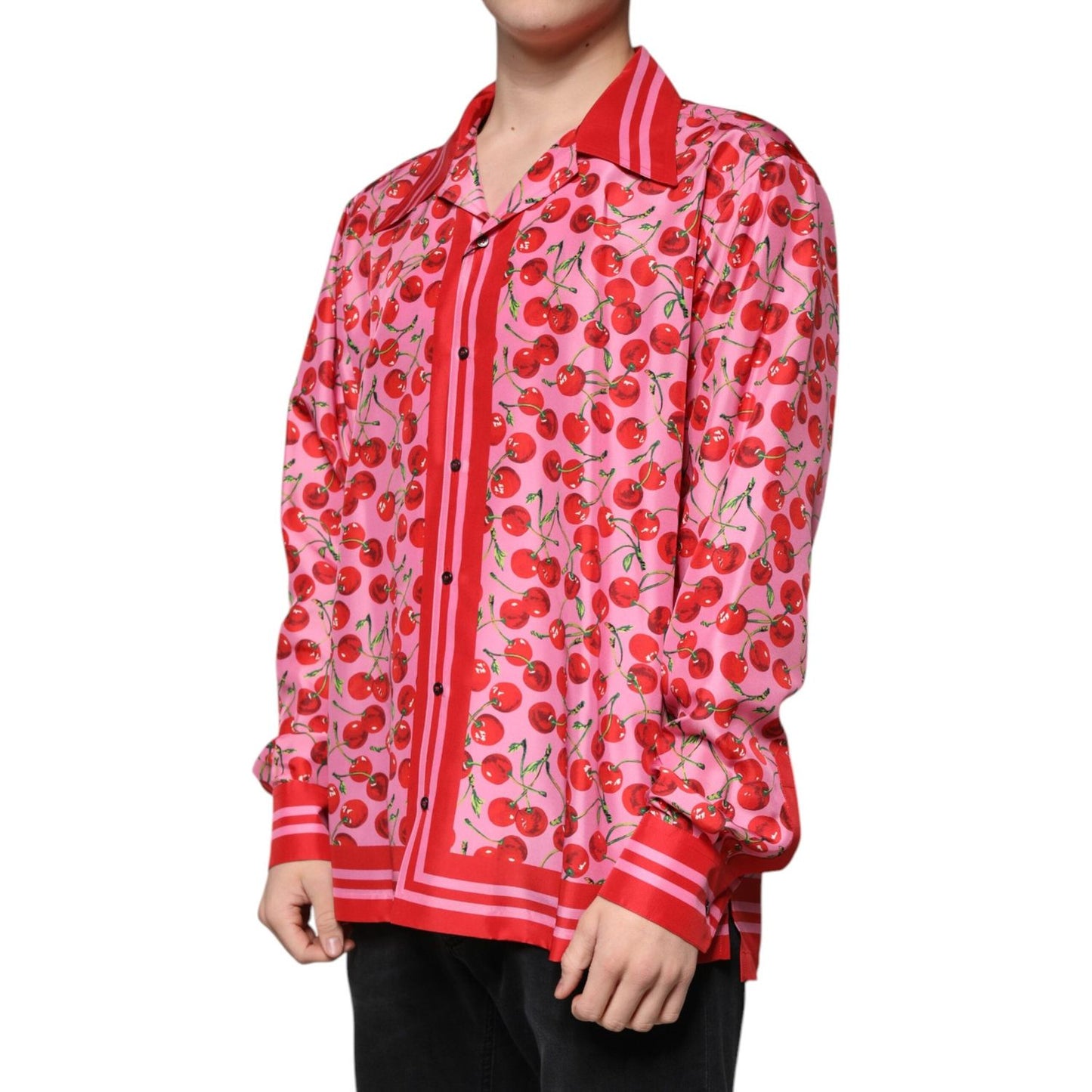 Dolce & Gabbana Dolce & Gabbana Pink Cherry Silk Button Down Casual Shirt TSH87285-42 1728,67345645728,Clothing,Dolce & Gabbana,IT42 | XL,Material: 100% Silk,Men,Men - Clothing,New with tags,Pink,Shirts - Men - Clothing