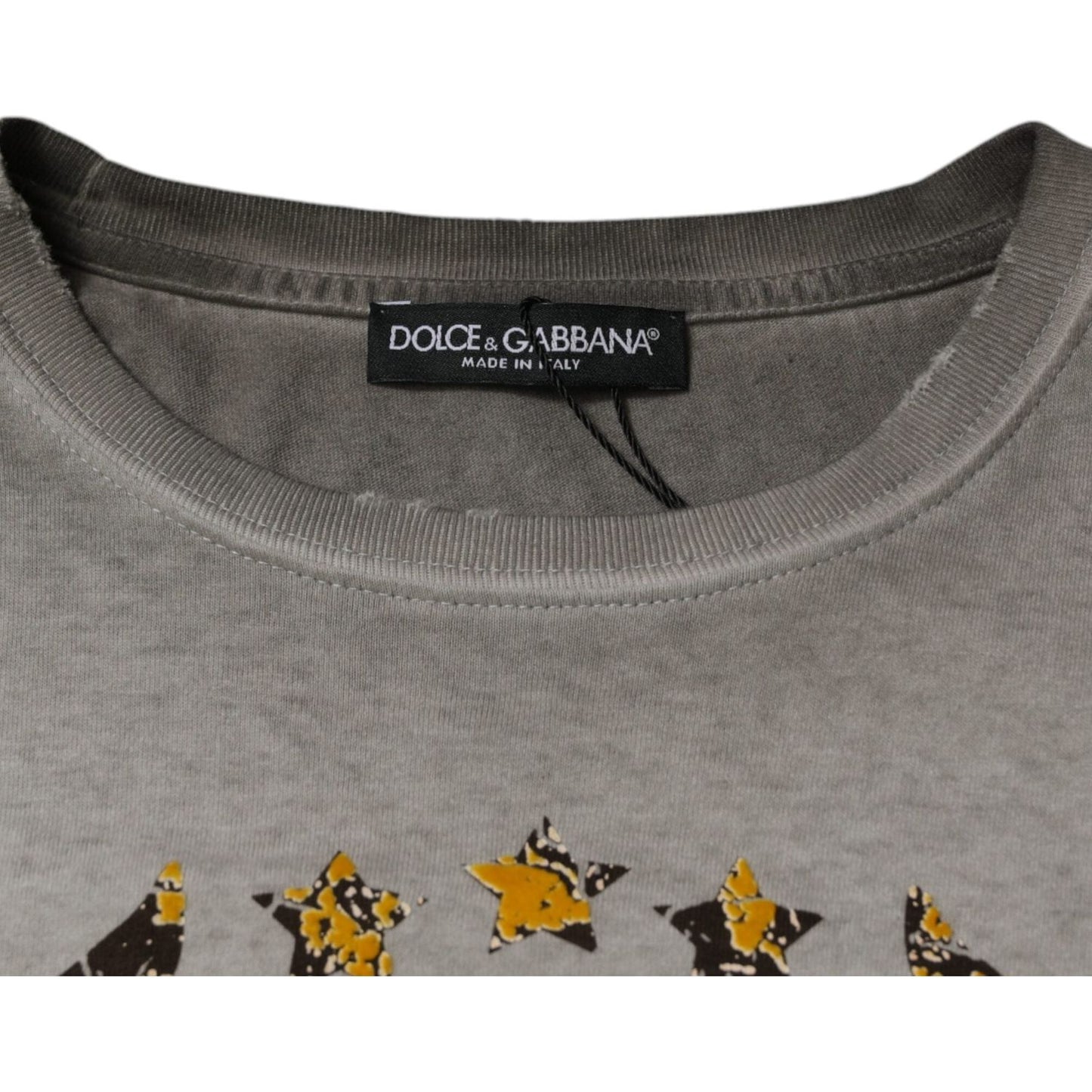 Dolce & Gabbana Gray Printed Cotton Crewneck Pullover Sweater