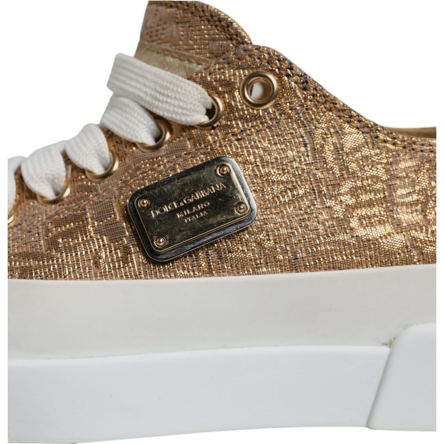 Dolce & Gabbana Dolce & Gabbana Gold White Logo Low Top Sneakers Shoes LA12139-35 1728,67345645728,Dolce & Gabbana,EU35/US4.5,Gold,Material: 62% Calf Leather 27% Viscose 3% Polyester 5% Nylon 3% Acetate,Preowned / Defect,Shoes,Sneakers - Women - Shoes,Wom