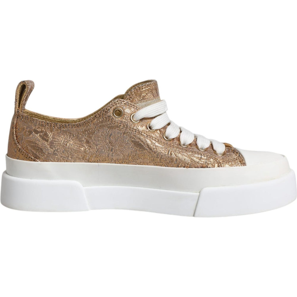 Dolce & Gabbana Dolce & Gabbana Gold White Logo Low Top Sneakers Shoes LA12139-35 1728,67345645728,Dolce & Gabbana,EU35/US4.5,Gold,Material: 62% Calf Leather 27% Viscose 3% Polyester 5% Nylon 3% Acetate,Preowned / Defect,Shoes,Sneakers - Women - Shoes,Wom