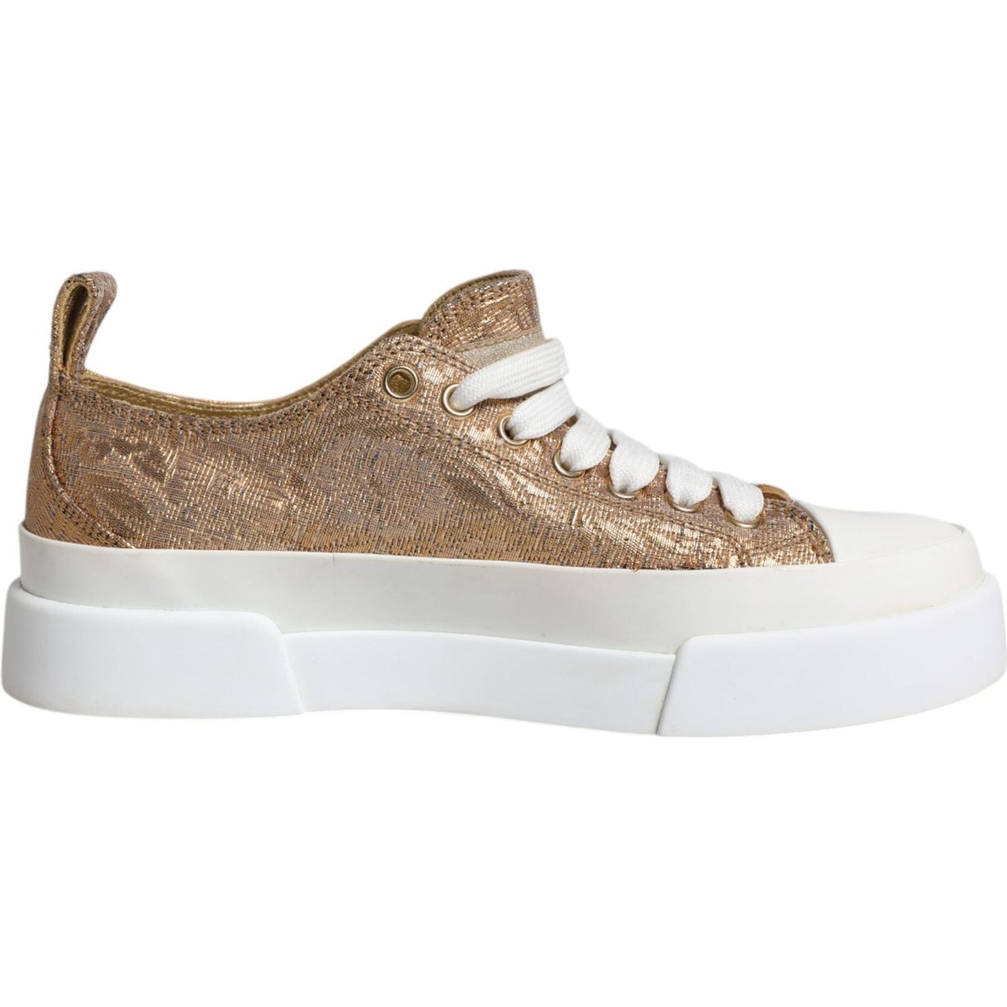 Dolce & Gabbana Dolce & Gabbana Gold White Logo Low Top Sneakers Shoes LA12139-35 1728,67345645728,Dolce & Gabbana,EU35/US4.5,Gold,Material: 62% Calf Leather 27% Viscose 3% Polyester 5% Nylon 3% Acetate,Preowned / Defect,Shoes,Sneakers - Women - Shoes,Wom