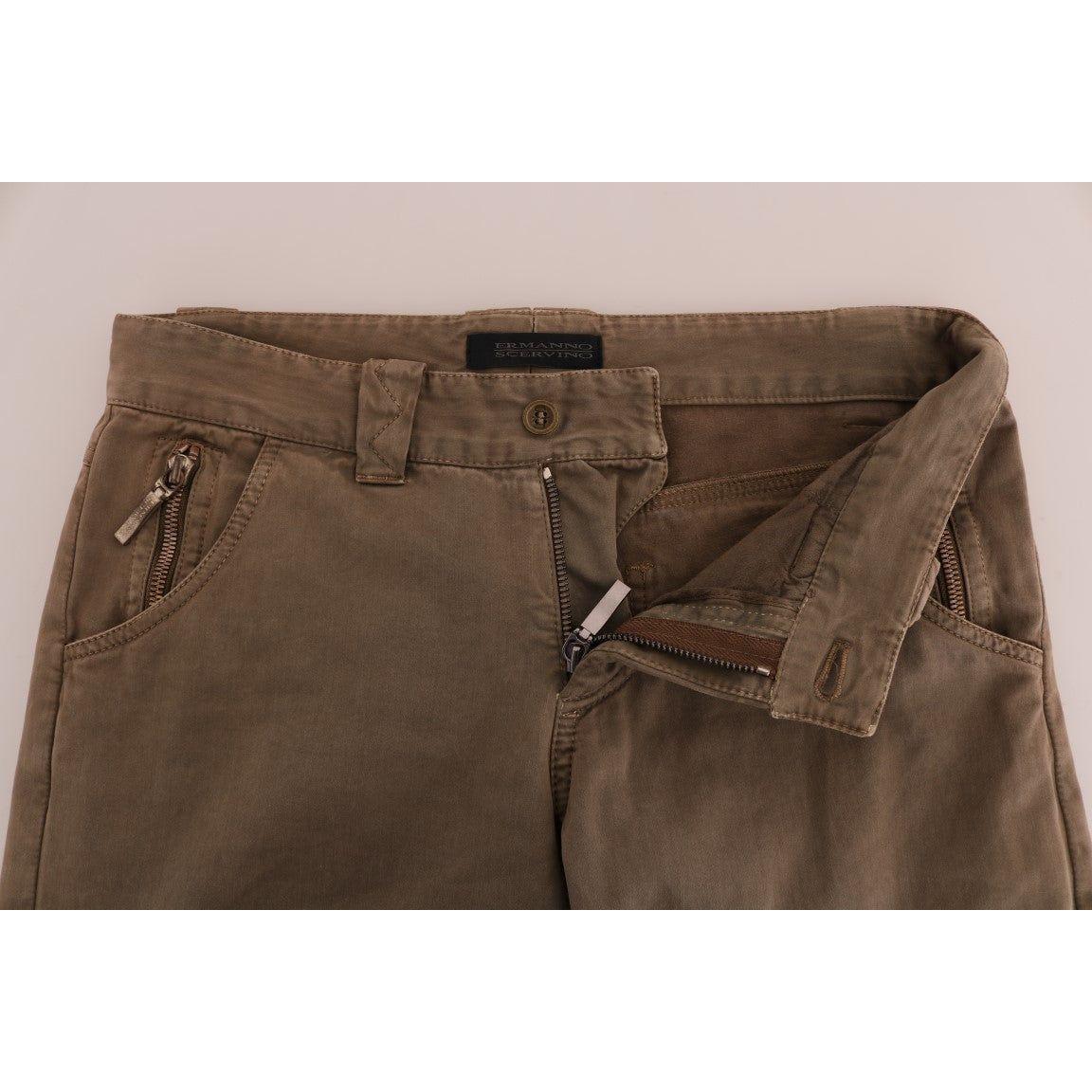 Ermanno Scervino Chic Brown Casual Cotton Pants Ermanno Scervino Dark Olive Green