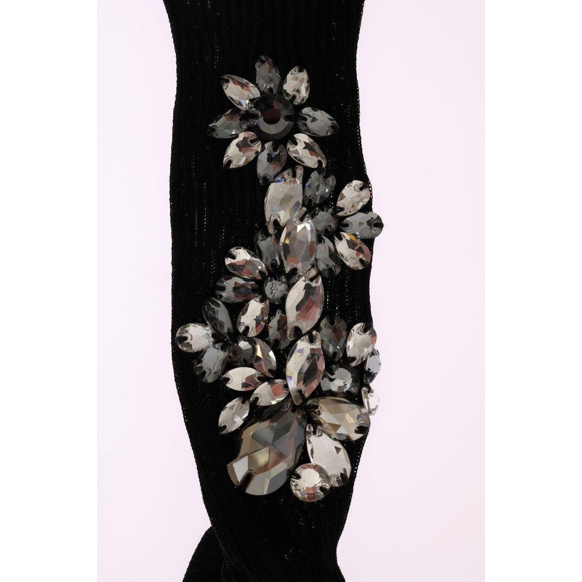 Dolce & Gabbana Crystal Embellished Black Knit Stockings Dolce & Gabbana Misty Rose