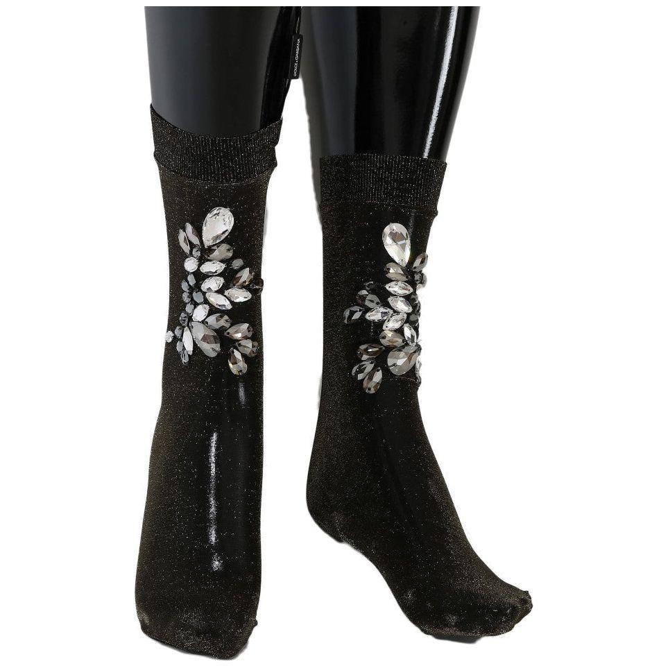 Dolce & Gabbana Crystal-Embellished Black Mid-Calf Stockings Dolce & Gabbana Black