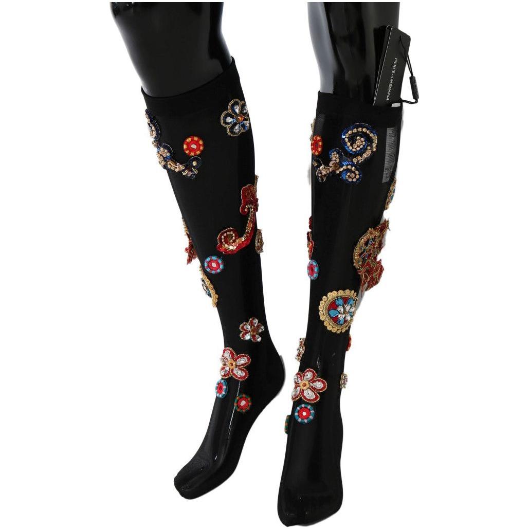 Dolce & Gabbana Elegant Embellished Crystal Stockings Dolce & Gabbana Black