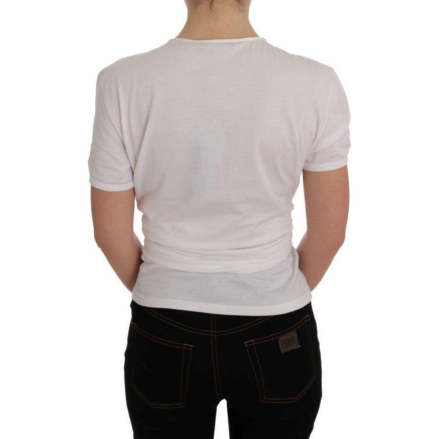 Dolce & Gabbana Elegant White Wrap Blouse with Crystal Accents Dolce & Gabbana Gray