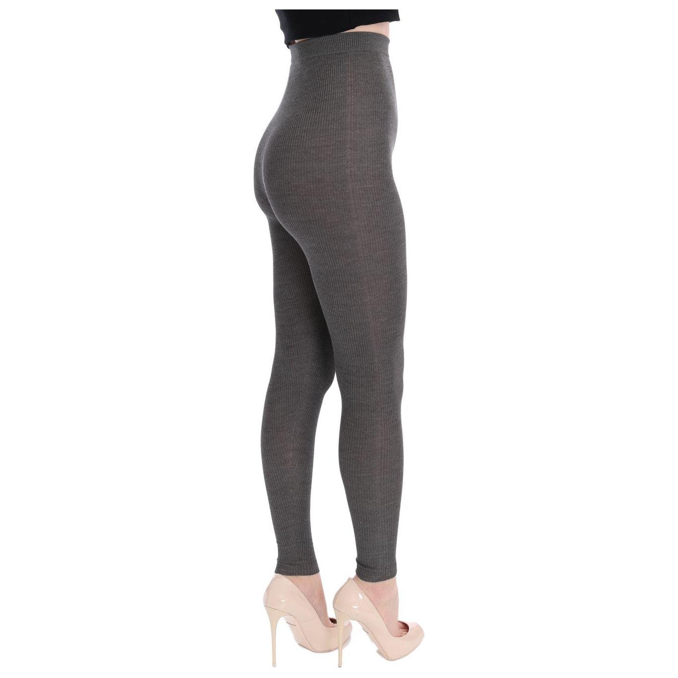 Dolce & Gabbana Elegant High Waist Cashmere Tights Pants Dolce & Gabbana Dark Slate Gray