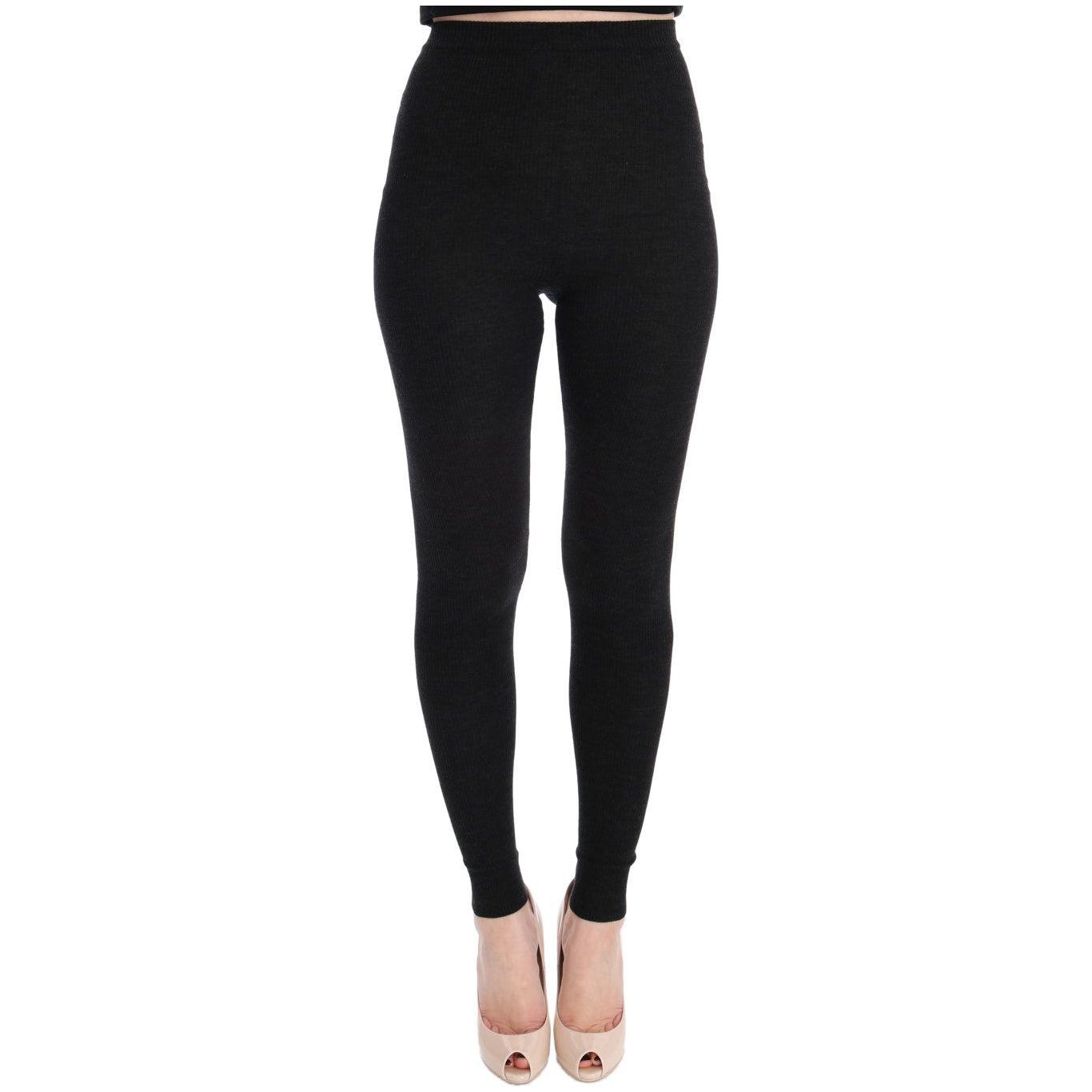 Dolce & Gabbana Elegant High-Waist Wool Tights Pants in Dark Gray Dolce & Gabbana Black