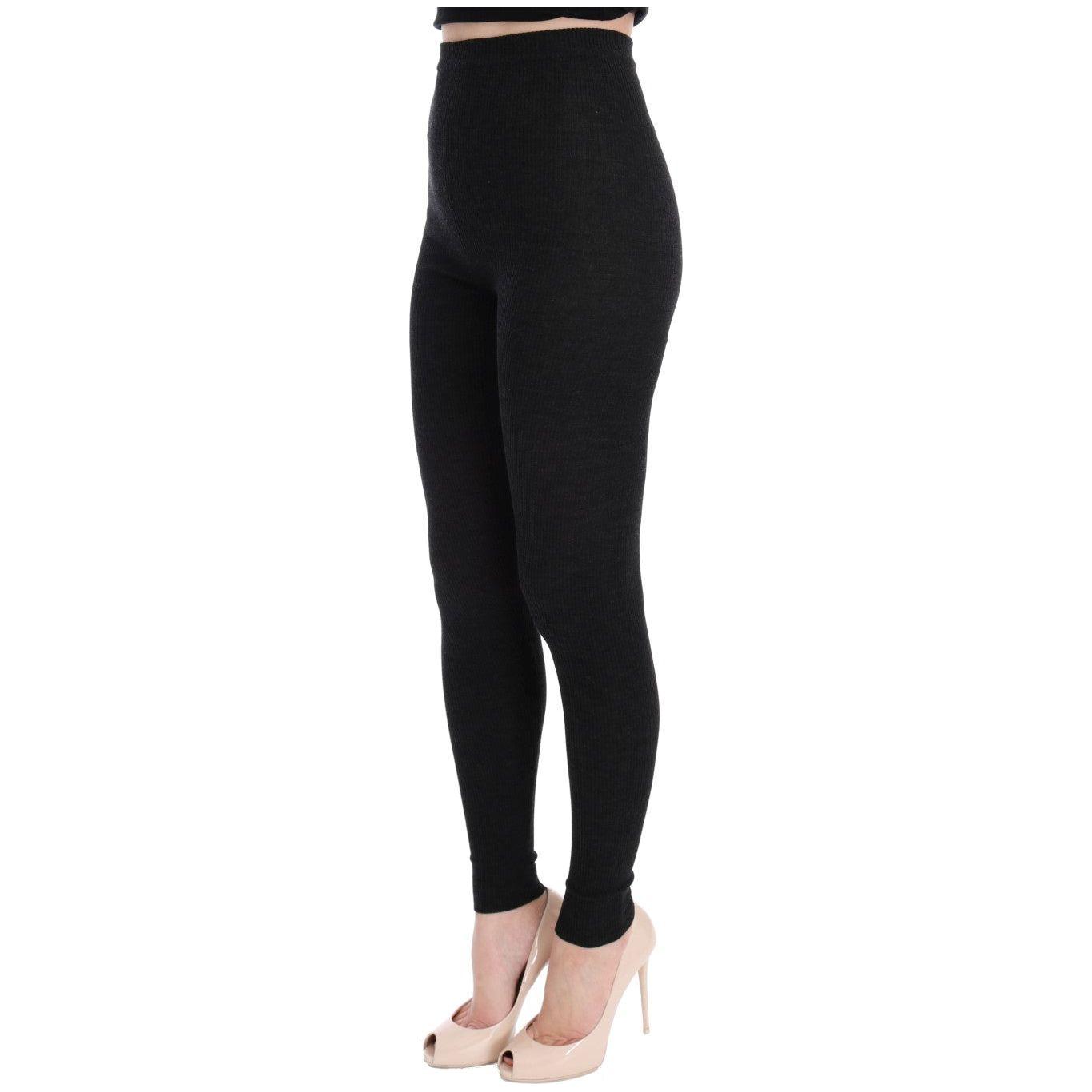 Dolce & Gabbana Elegant High-Waist Wool Tights Pants in Dark Gray Dolce & Gabbana Black