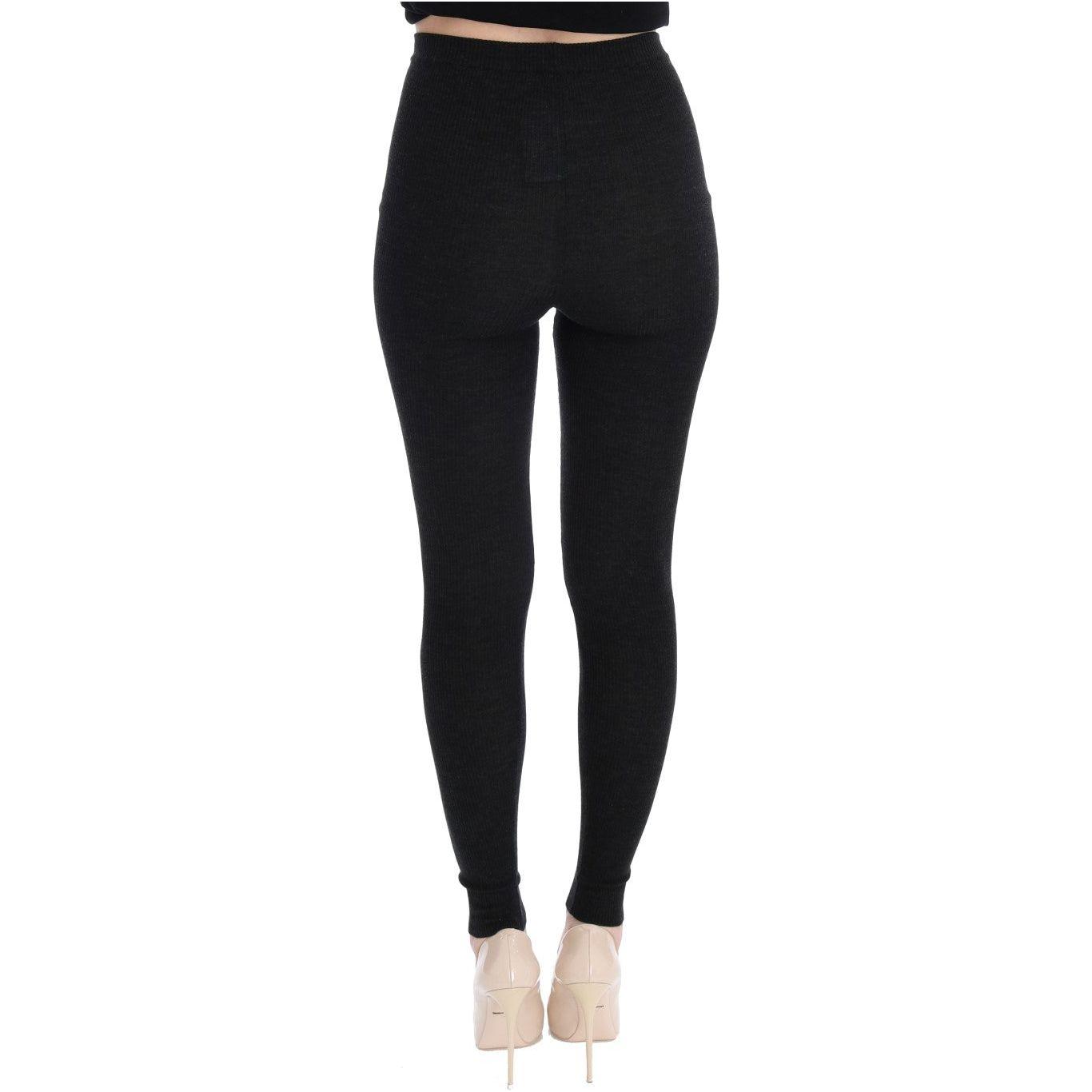 Dolce & Gabbana Elegant High-Waist Wool Tights Pants in Dark Gray Dolce & Gabbana Black