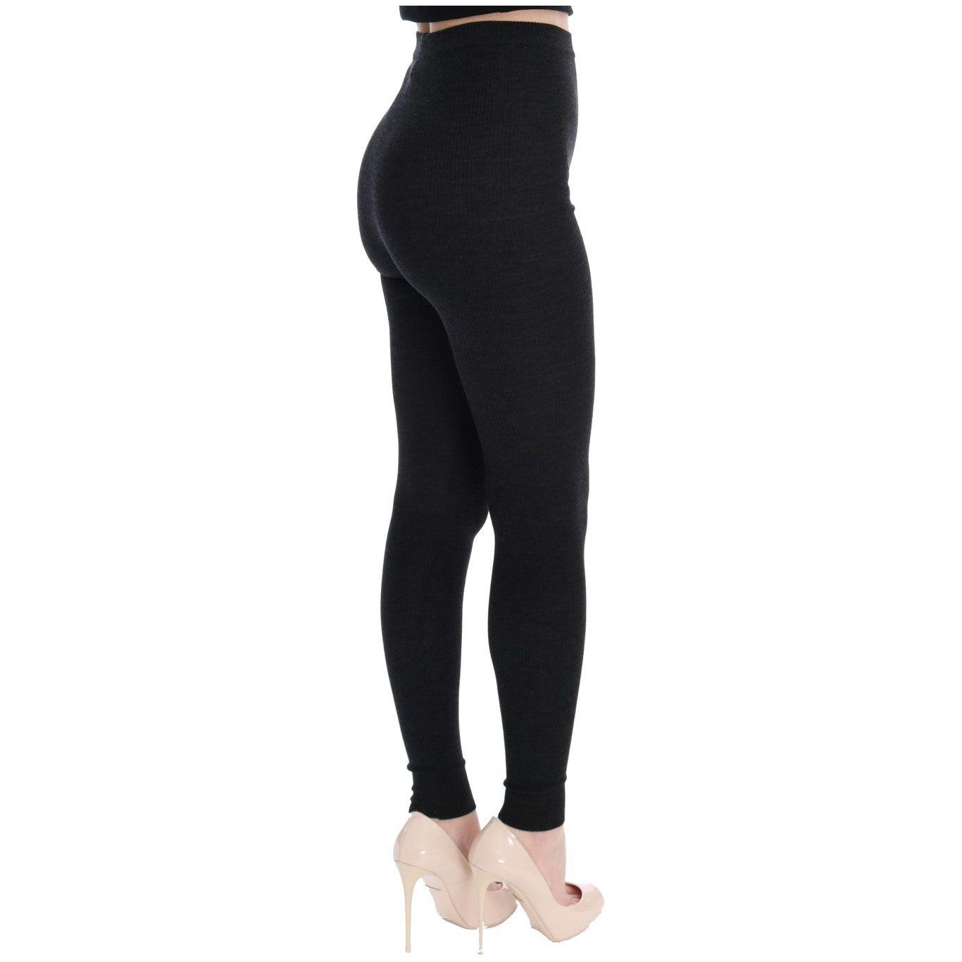 Dolce & Gabbana Elegant High-Waist Wool Tights Pants in Dark Gray Dolce & Gabbana Black