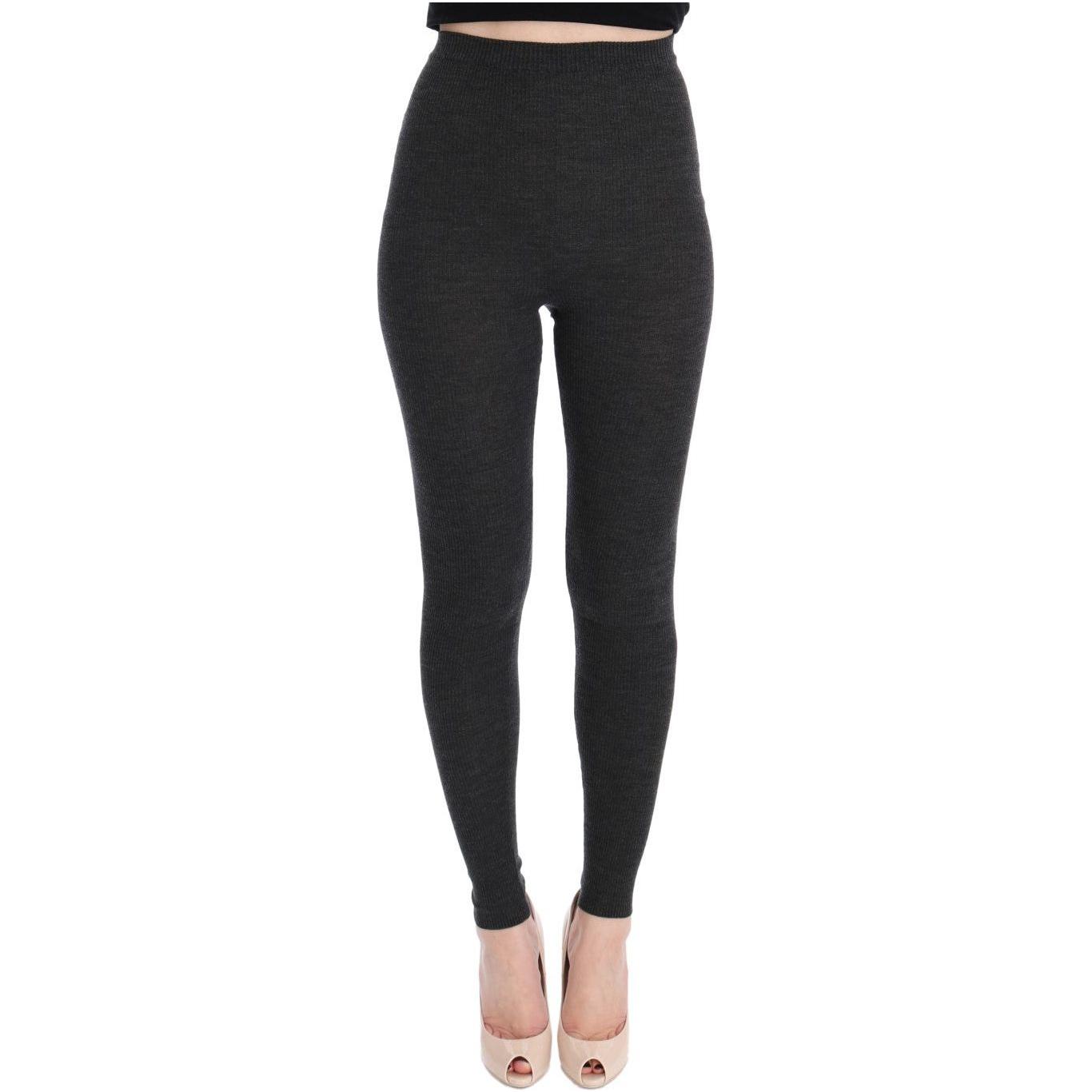 Dolce & Gabbana Elegant Gray High-Waist Wool Tights Pants Dolce & Gabbana Dark Slate Gray