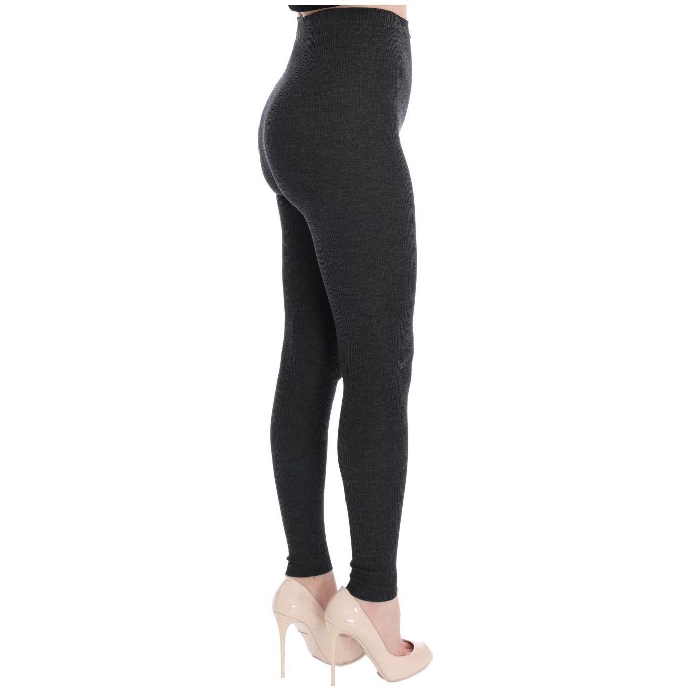 Dolce & Gabbana Elegant Gray High-Waist Wool Tights Pants Dolce & Gabbana Dark Slate Gray