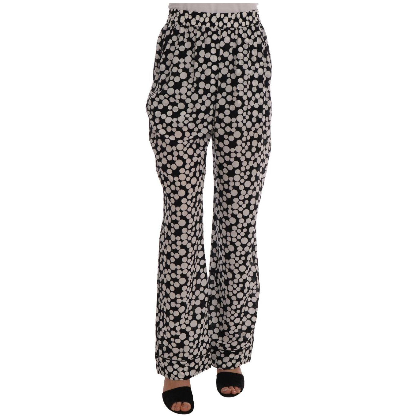 Dolce & Gabbana Elegant Polka Dot Silk High-Waist Pants Jeans & Pants Dolce & Gabbana Light Slate Gray