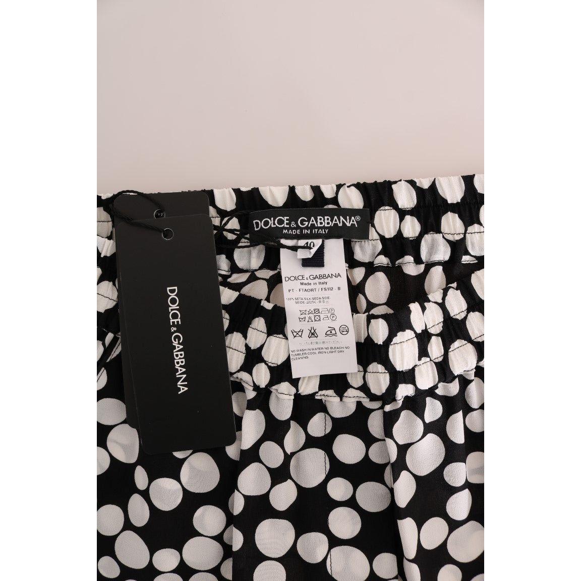 Dolce & Gabbana Elegant Polka Dot Silk High-Waist Pants Jeans & Pants Dolce & Gabbana Black