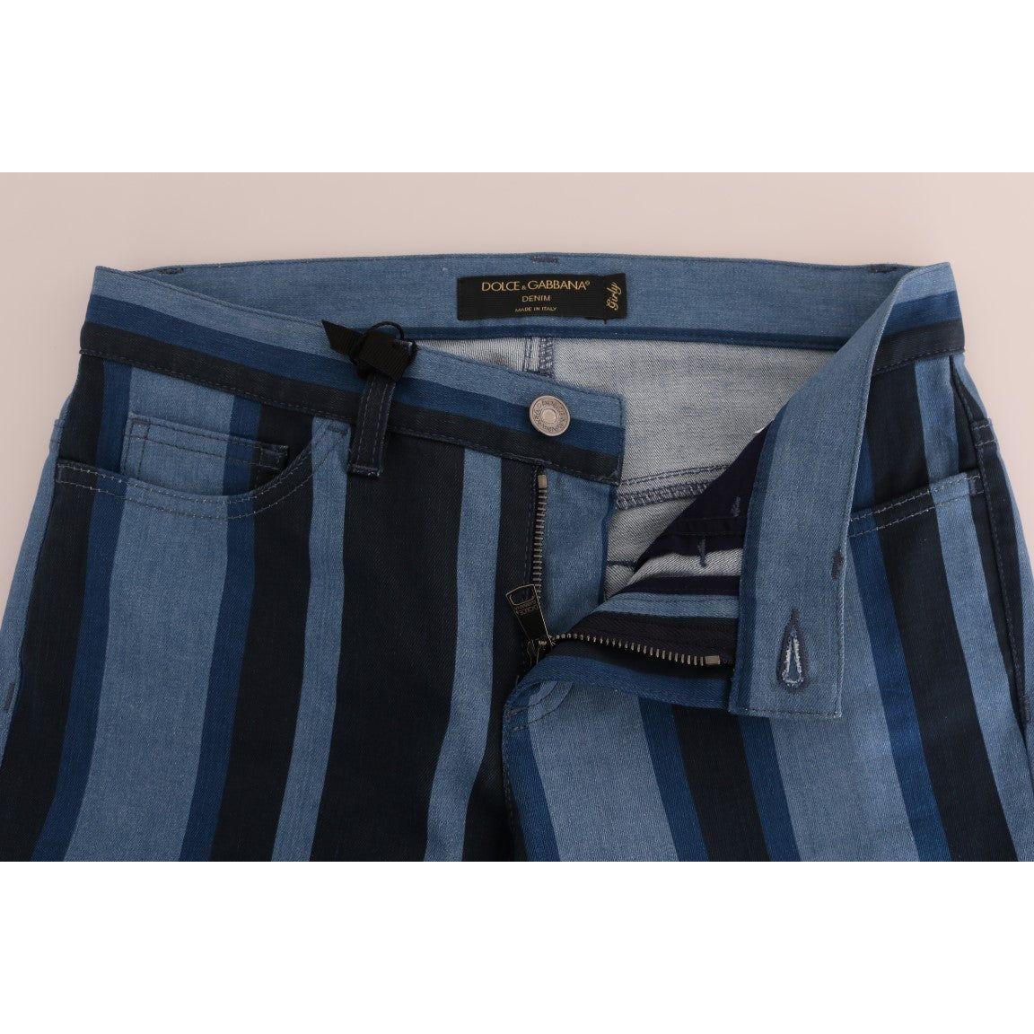 Dolce & Gabbana Chic Blue Striped Slim Fit Girly Jeans Dolce & Gabbana Dark Slate Gray
