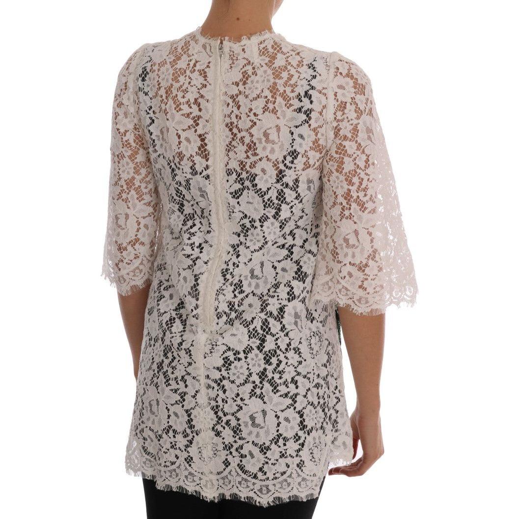 Dolce & Gabbana Elegant White Lace Embellished Mini Blouse Dolce & Gabbana Rosy Brown