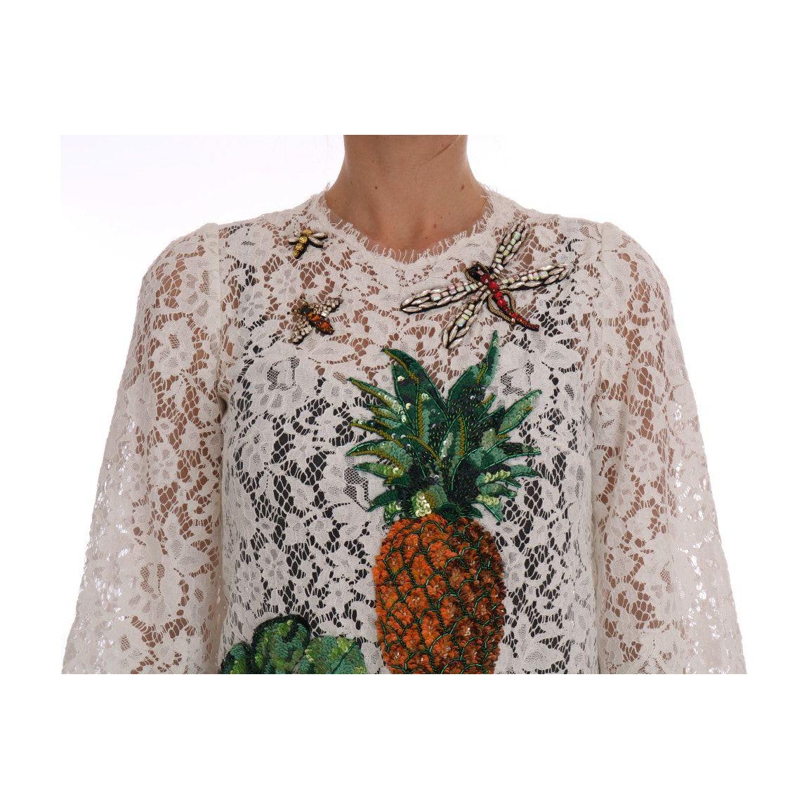 Dolce & Gabbana Elegant White Lace Embellished Mini Blouse Dolce & Gabbana Gray